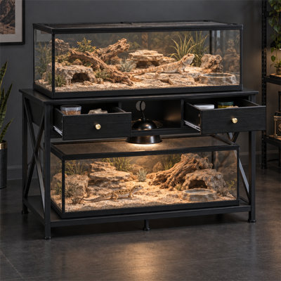 120 Gallon Reptile Enclosure Stand with 2 Drawers and Lower Platform
