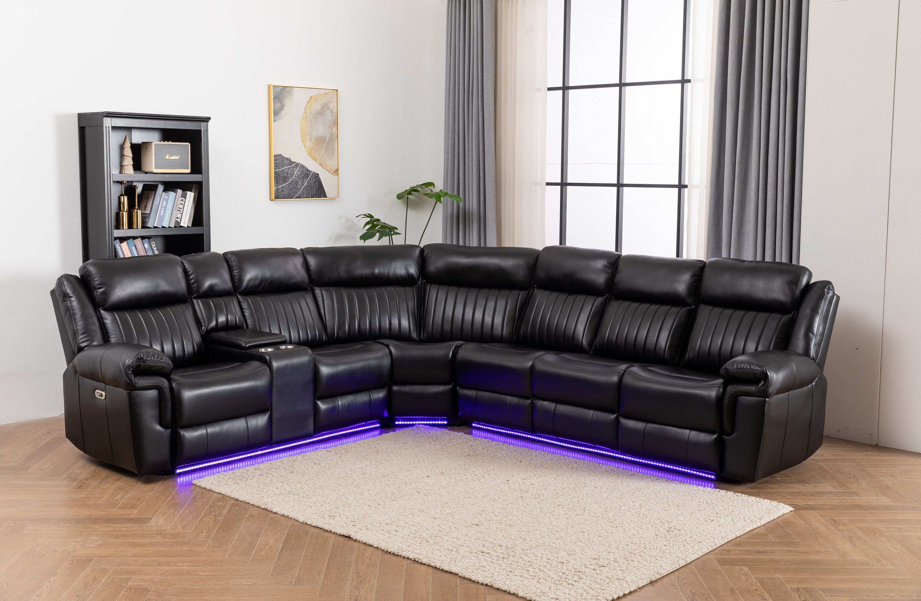 Red Barrel Studio® Ronae 3 - Piece Vegan Leather Power Reclining Sectional  with Wireless Charger Speaker and USB \u0026 Reviews | Wayfair, image size:3000x1960