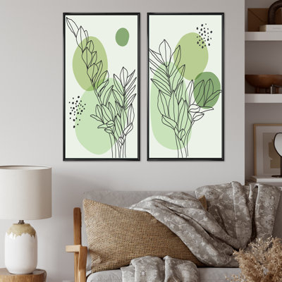 Ensemble de 2 peintures - feuilles botaniques abstraites vertes II