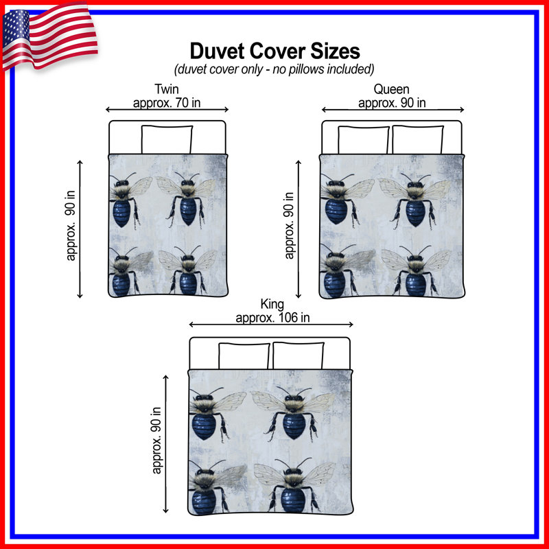 Housses de couette Blue Honey Bees, Grand lit