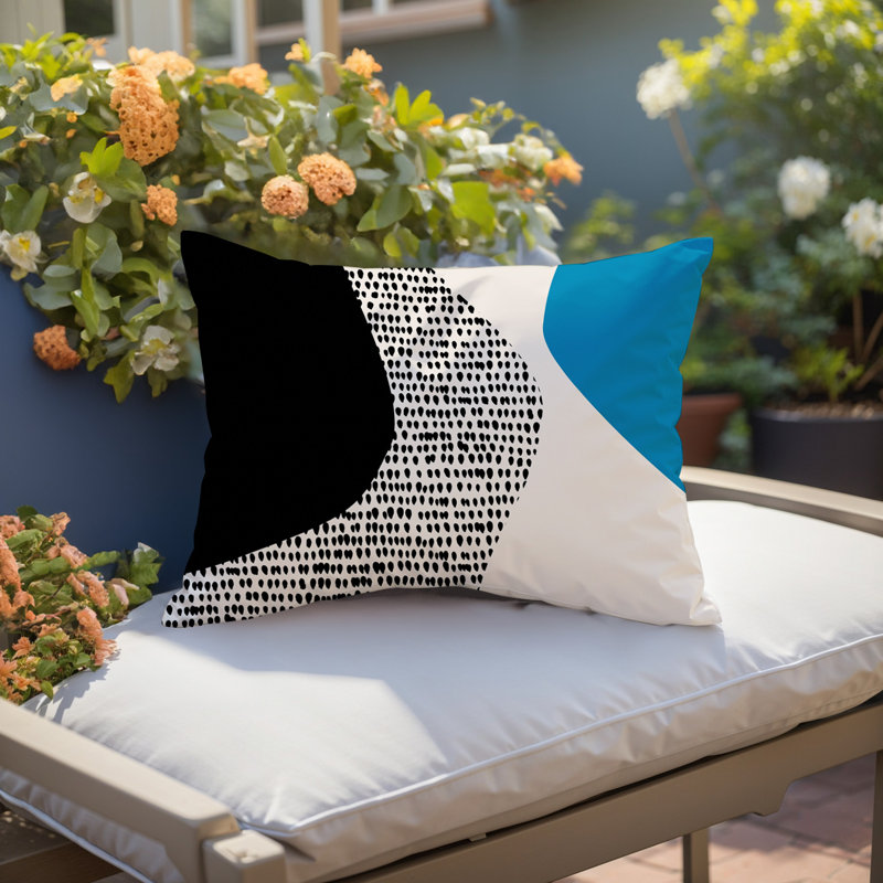 Coussin lombaire réversible intérieur / extérieur Vikka, H 14 po x l 20 po, Turquoise / noir / blanc cassé