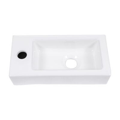 14.5" L x 7" W Wall Mounted Bathroom Sink Rectangular Wall Hung White Ceramic Sink with Faucet Hole