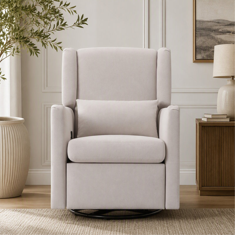 Fauteuil inclinable à bascule pivotant à oreilles de 29,5 po de largeur, fauteuil inclinable berçant et oscillant, fauteuil à bascule pour chambre à coucher, lin, beige