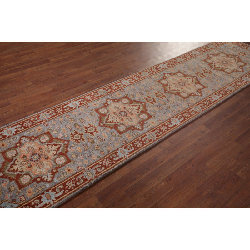 Tapis de couloir oriental géométrique en laine Kazak 3 x 11
