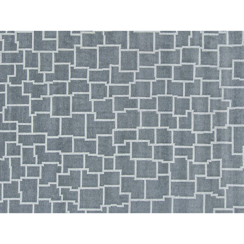 Hand Knotted Abstract Area Rug in Blue/Gray, Rectangle 8' x 10'
