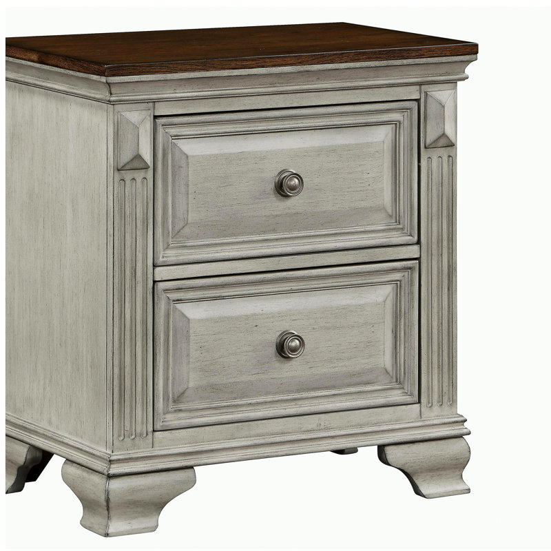 Table de chevet traditionnelle bicolore à deux tons avec plateau gris et brun