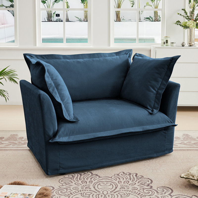 Canapé simple contemporain à siège profond et confortable, Bleu