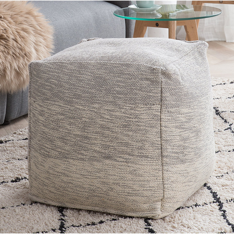 Letian 40cm Wide Square Striped Pouf Ottoman, Light Grey