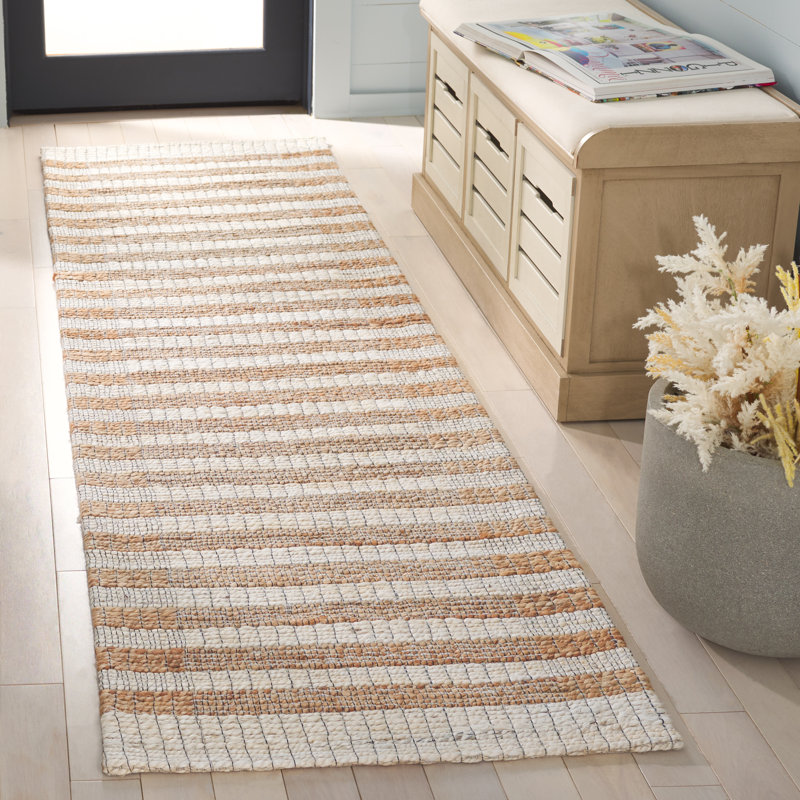 Tapis rayé performance en fibre naturelle jacquard 561, Tapis de couloir 2 pi 3 po x 8 pi