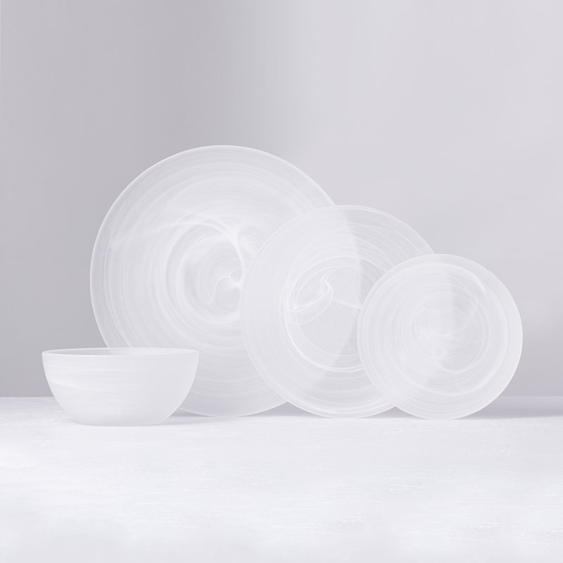 White Round Glass Bread and Butter Plates, Set of Four