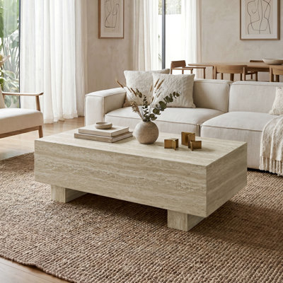 Table basse rectangulaire Grant 47,3 po L aspect pierre, profil bas