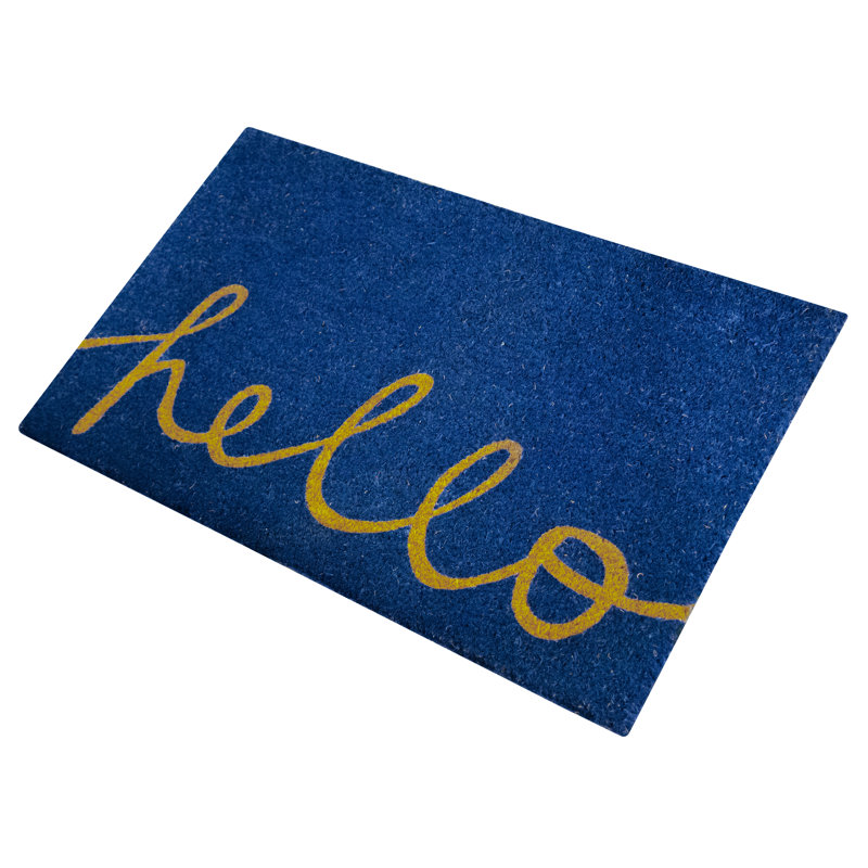Clara Blue Hello Non-Slip Outdoor Coir Doormat, 18" W x 30" L
