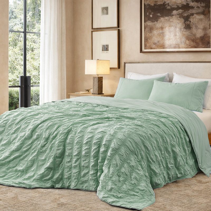 Édredon Seersucker Cooling - Courtepointe réversible d'été pour les dormeurs chauds, réduit la température de la peau de 2 à 5 degrés, convient aux animaux de compagnie, lave-linge, sèche-linge à basse température