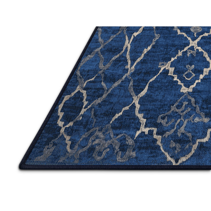 Machine Washable Blue Area Rug, Square 7'