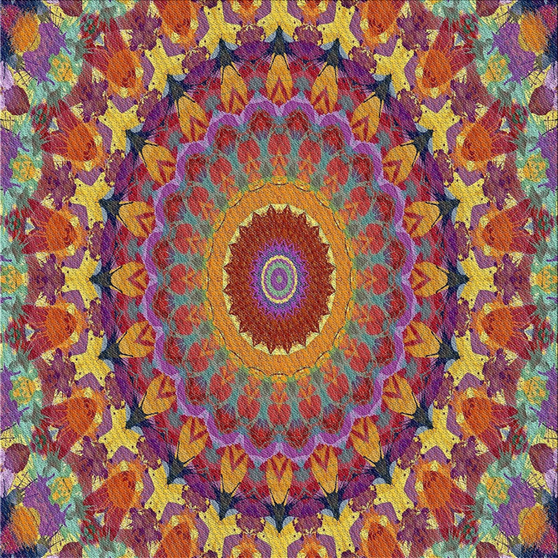 Tapis rose/bleu/jaune tissé à la machine, Carré 5 pi