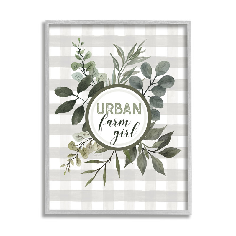«Urban Farm Girl Expression Botanical Branches Soft Plaid», impression, Estampe numérique Farmhouse