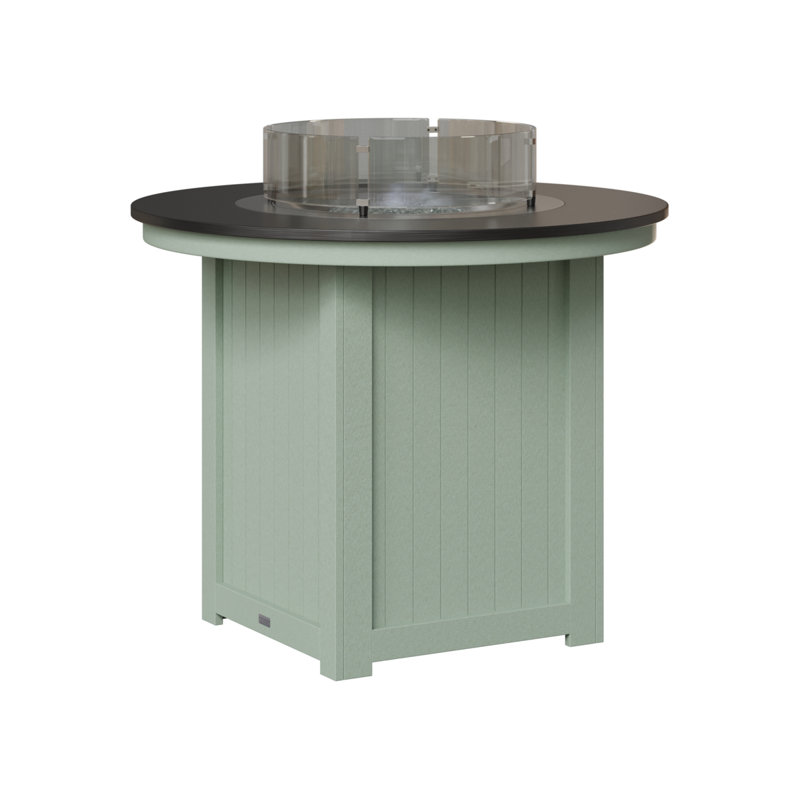 Berlin Gardens Donoma 44″ Round Counter Height Fire Pit Table, 37" H x 44" W x 44" D, Hammered Top Black with Seafoam Base