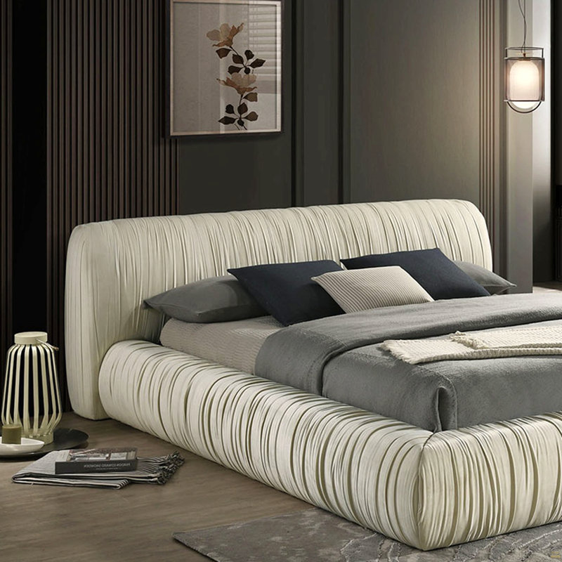 Lit tapissier en tissu pour lit très grand 1 pièce Est, Très grand lit, Ivoire ivoire