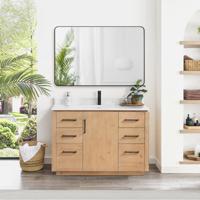 Meuble-lavabo simple 48 po avec plateau en pierre et miroir Cloverfield
