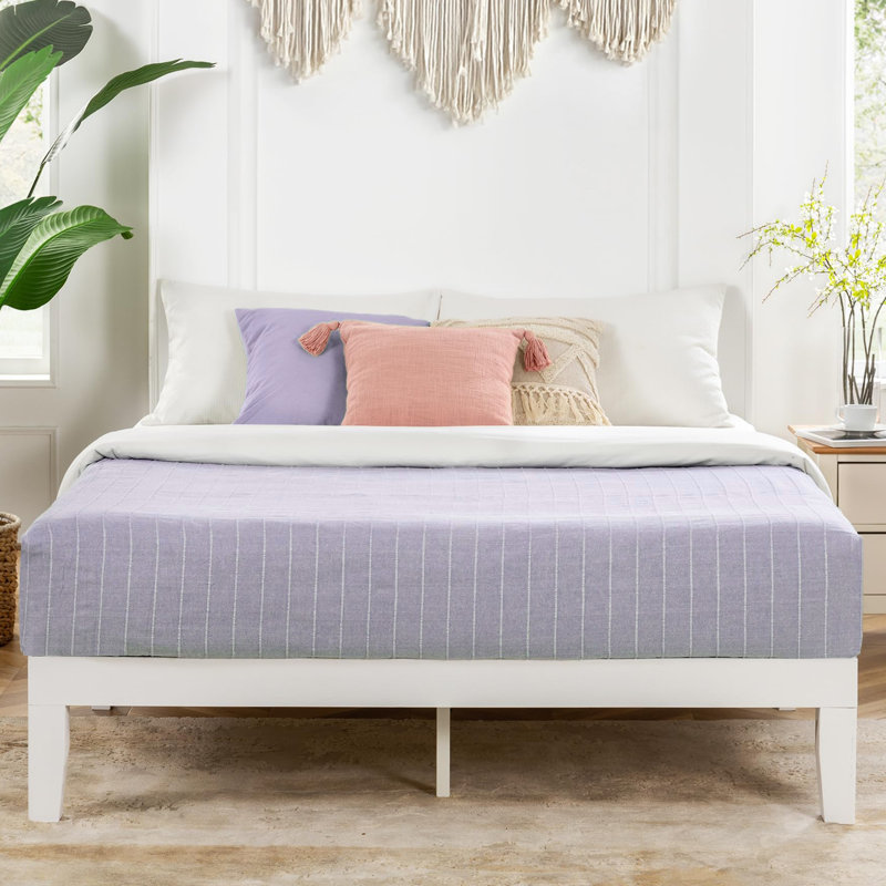 Solid Wood Platform White Bed With Wooden Slats No Box Spring Needed Easy Assembly 12 Inch Classic, California King