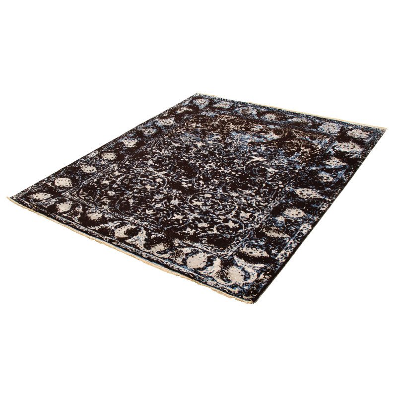 Tapis décoratif en laine de conception unique 8 pi x 9 pi 11 po noué à la main New Age Ivoire