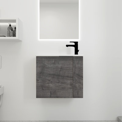 22 Inch Bathroom Vanity Cabinet, Sink Included, Soft Close Door, Plaid Grey Oak Surface With Sink, In, Feature, Oak, Modern