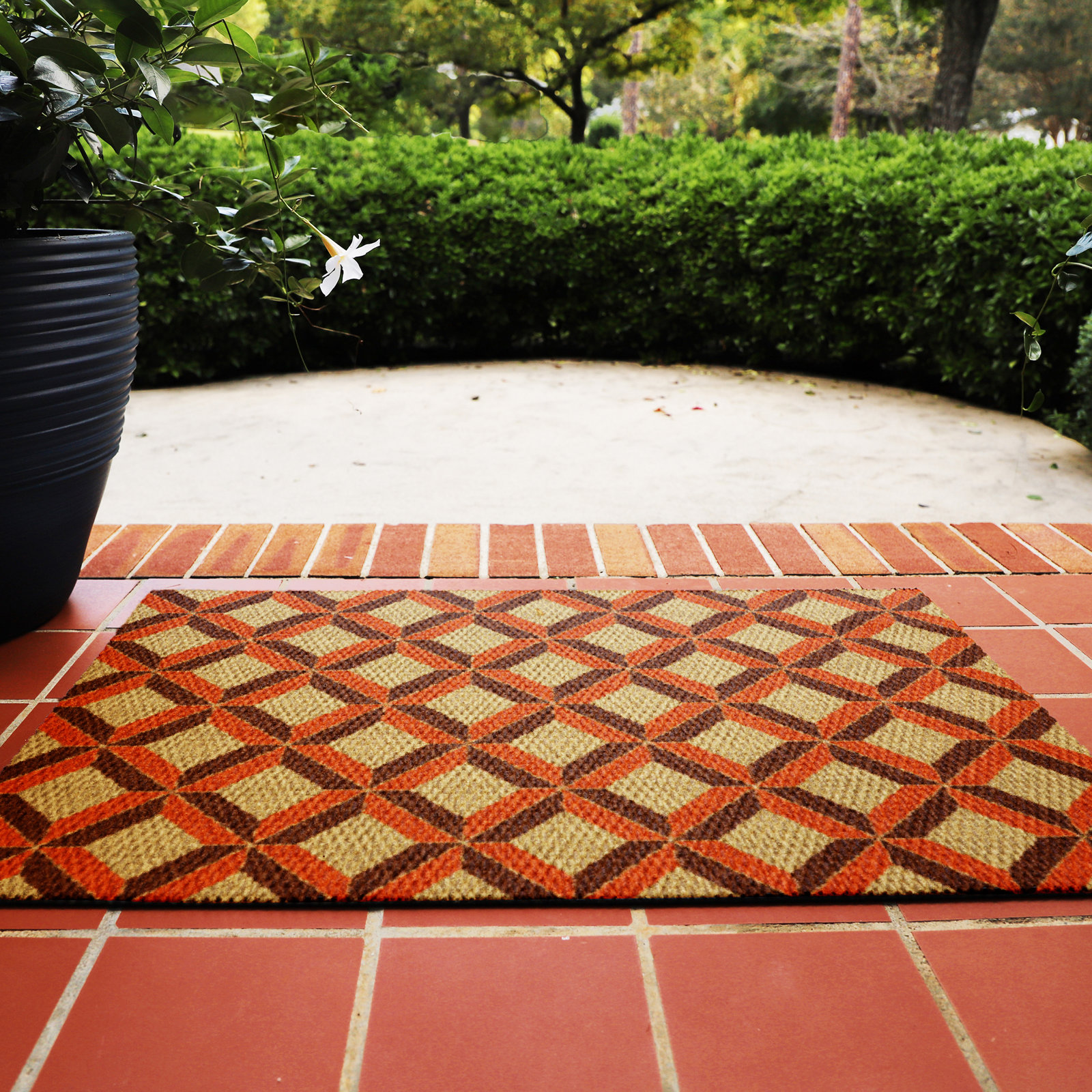 Neighburly Non-Slip Geometric Doormat, Orange