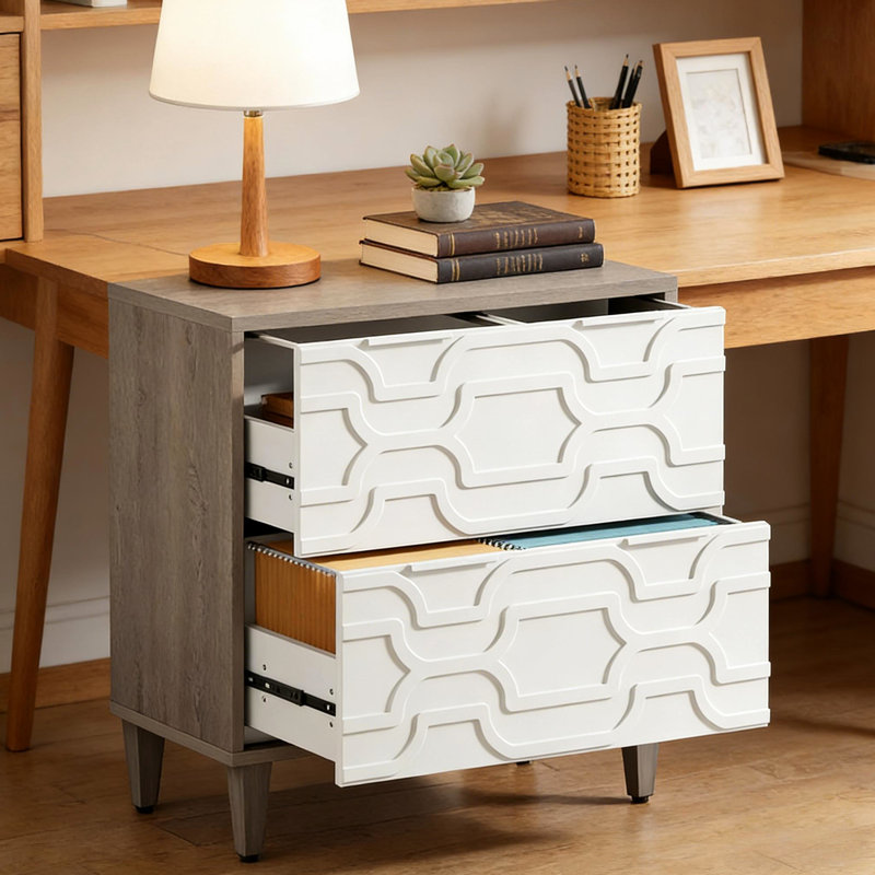 Classeur 2 tiroirs, armoire de rangement spacieuse, Gris / Blanc
