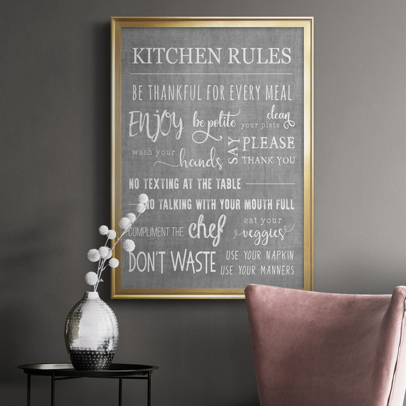 «Neutral Kitchen Rules», reproduction encadrée de qualité supérieure - prête à être suspendue, Or