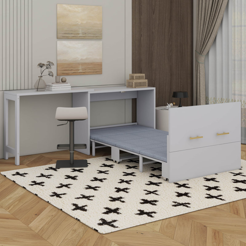 Lit simple escamotable avec bureau Murphy, Gris
