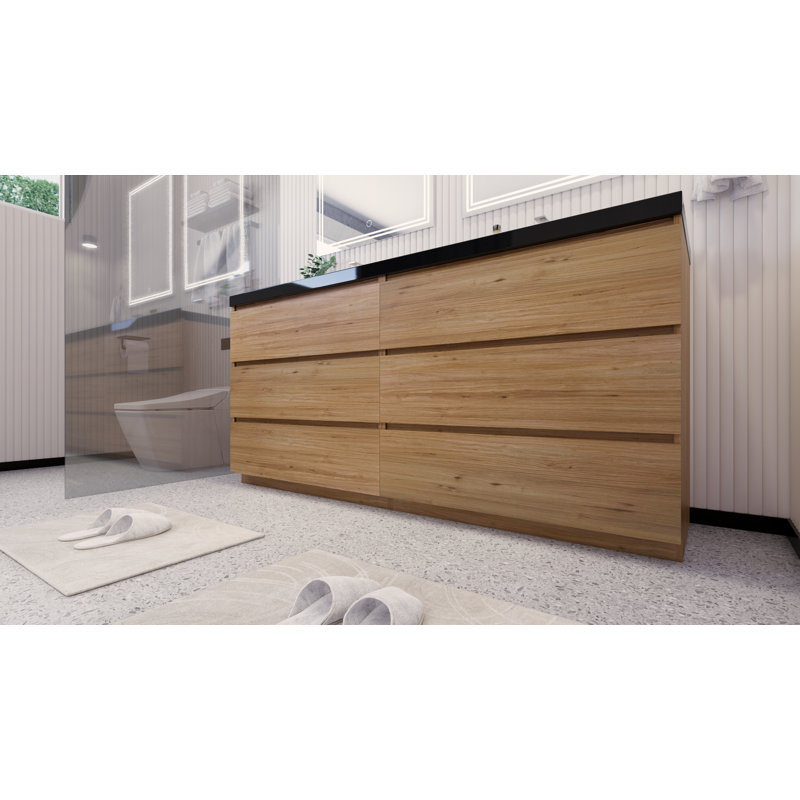 Santrice 70.8 " W Freestanding Standard Free Standing Single Double Vanity Bathroom Vanity With Acrylic Top, Natural Oak