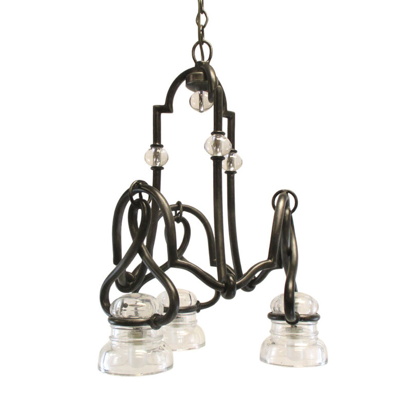 Lustre classique à 3 lumières Skiatook, Fer rétro, Transparent