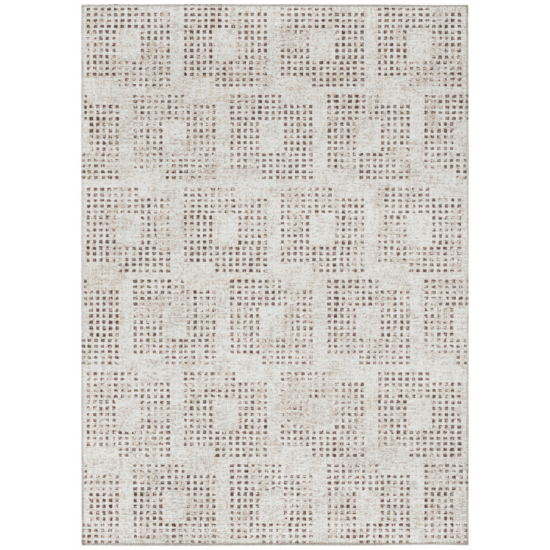 Tapis contemporain ivoire pied-de-poule 5 "x 7" 6 ", Rectangle 3 pi x 5 pi