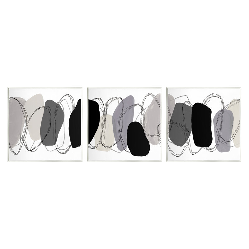 "Stupell Industries", ensemble de 3 toiles grises abstraites par Ruth Fromstein, H 17 po x l 17 po x P 1,5 po