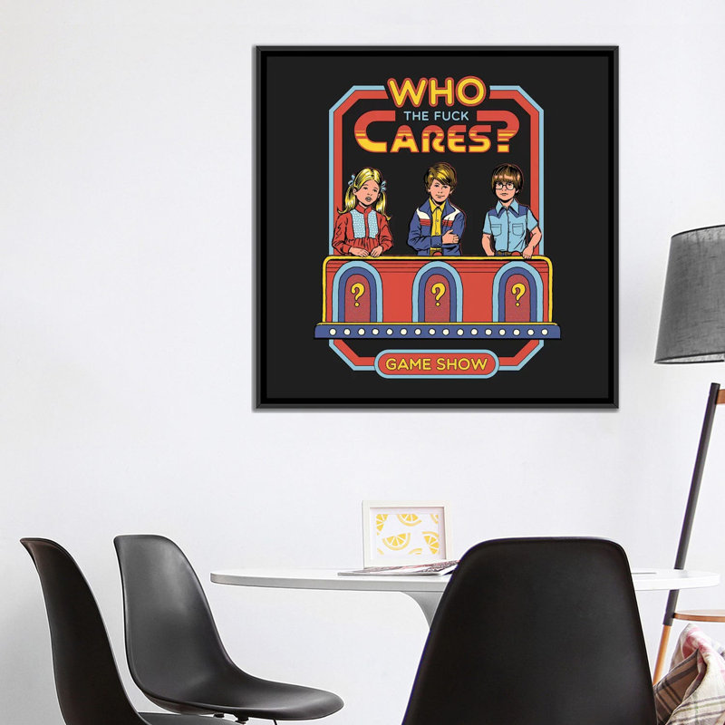 On s'en fout, H 37 po x l 37 po x P 1,5 po, Toile avec cadre noir, Pas de tapis