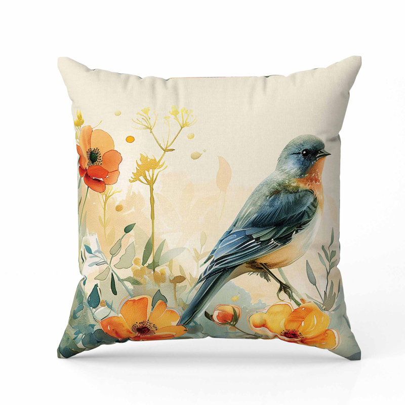 Oreiller en suède Tranquil Thicket, Vert / Beige / Orange, Carré 26 po