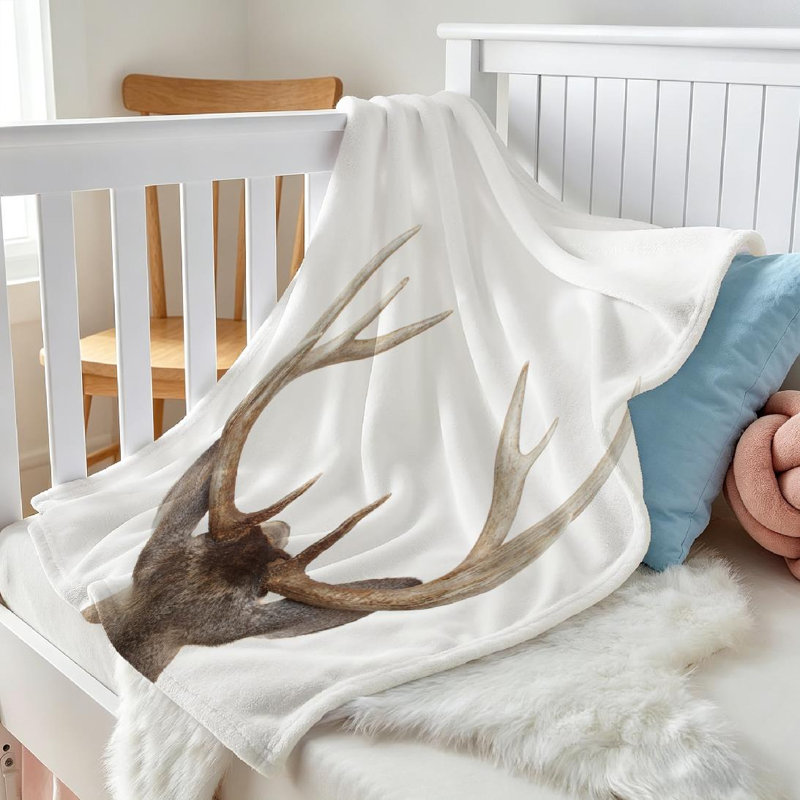 Jeté en flanelle de coton brun très doux, imprimé tête de cerf et revers, Throw 30" x 40"