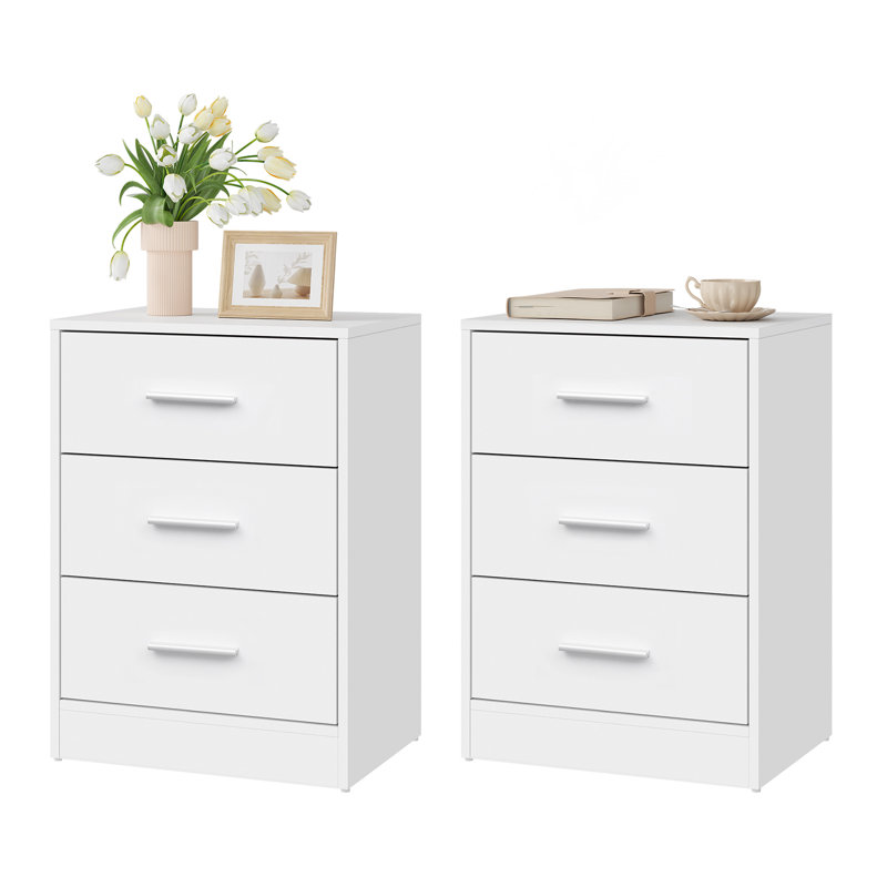 39cm W Manufactured Wood Bedside Table, White