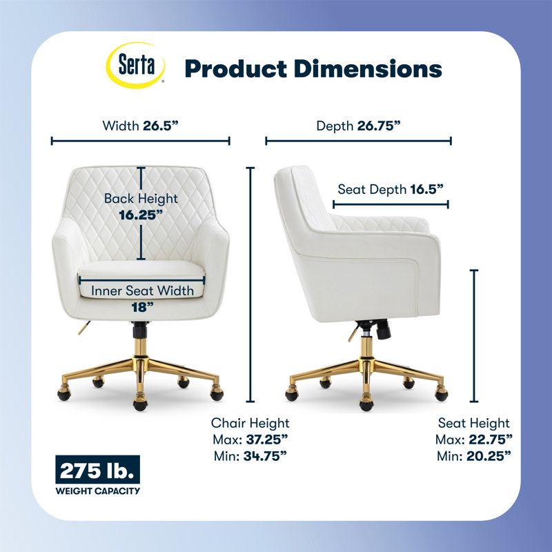 Ashleigh Swivel Office Chair, White Bonded Leather, Gold