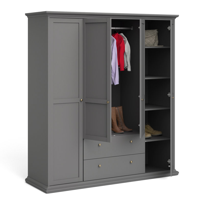 Helena 4 Door Manufactured Wood Wardrobe, Matte Grey
