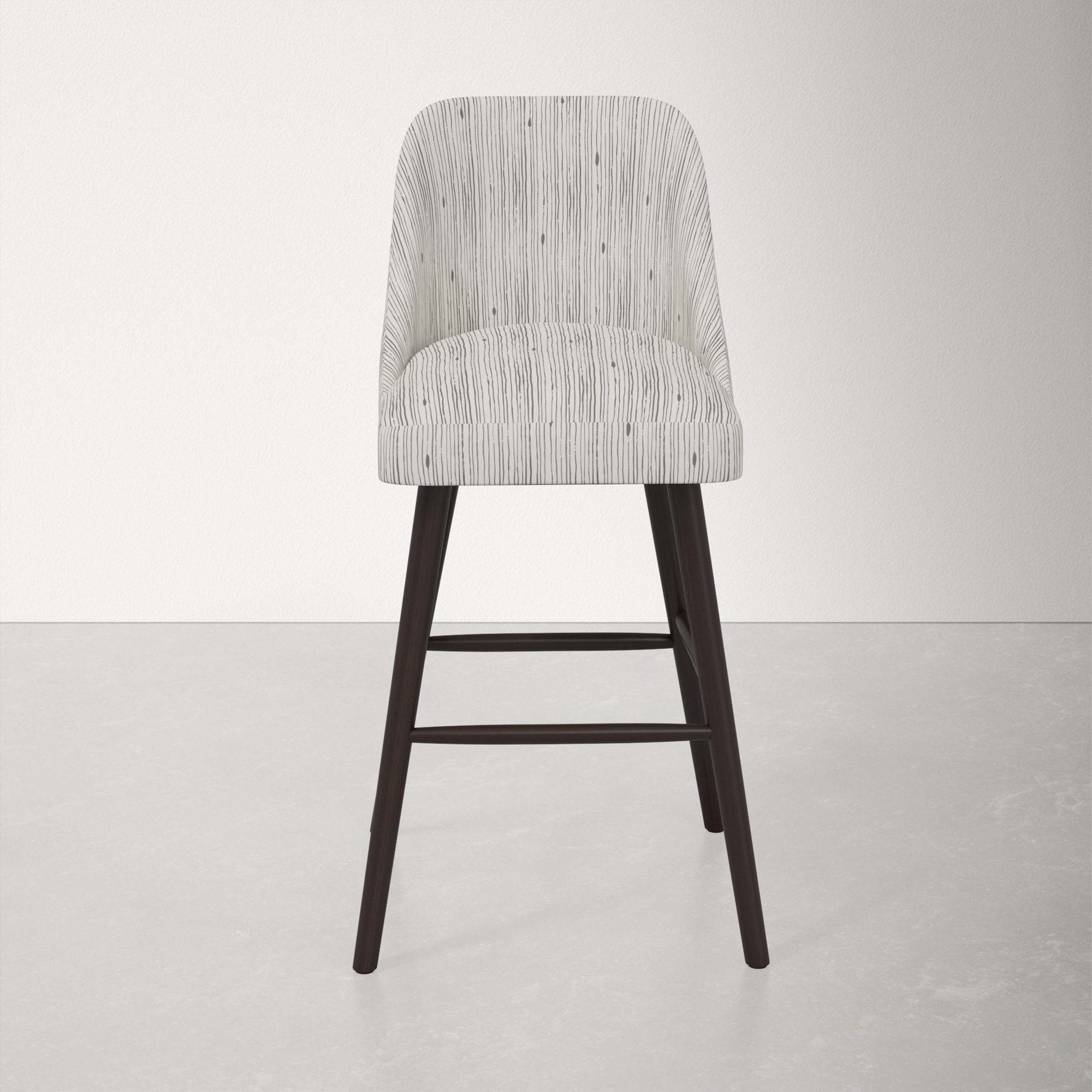 Gallie Bar & Counter Stool, Shibori Stripe Grey, Bar Stool (31” Seat Height), Espresso