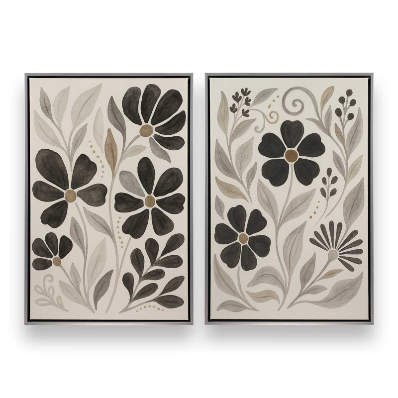 Ensemble de 2 imprimés de pétales de minuit, 30 po x 20 po, Cadre flottant en chrome poli