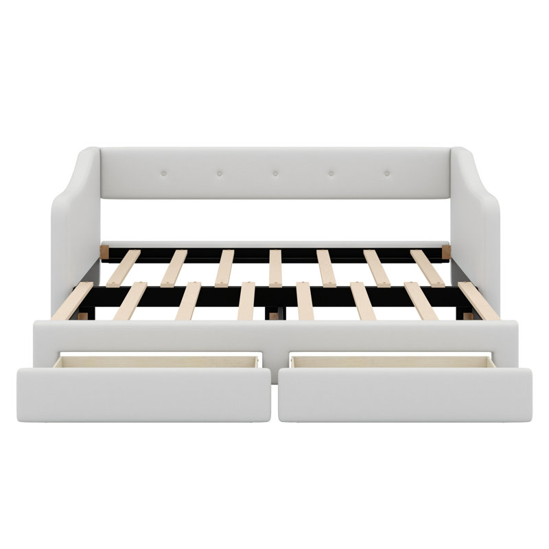 Space Saving Upholstered Daybed, Equipped with Two Drawers, Beige
