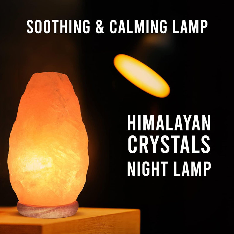 Himalayan Salt Lamp with Dimmer Switch, Handcrafted with Wooden 6-7 lbs