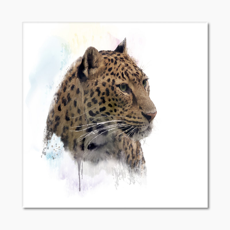 Portrait de léopard - peinture, H 36 po x l 36 po x P 1,5 po, Toile tendue