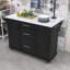 Chariot roulant pour îlot de cuisine avec poubelle inclinable, abattant, armoire coulissante et 2 tiroirs-1004750945