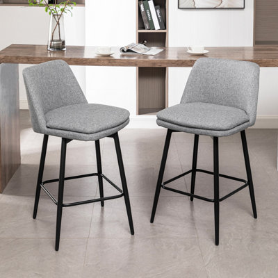 Counter Height Swivel Bar Stools Set Of 2, 360° Swivel Upholstered Barstools With Back And Metal Legs, 25.6" Seat Height,Counter Stools For Kitchen Island And Pub,Linen Cloth