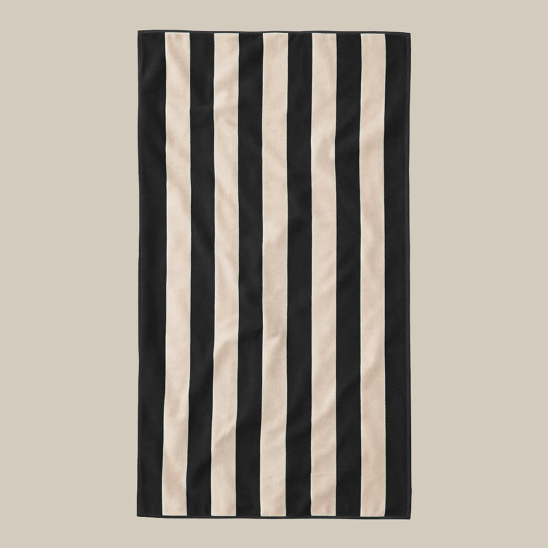 Organic Cotton Striped Beach Towel, Black/Cream Striped
