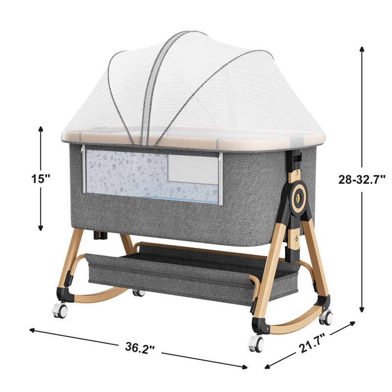 3 In 1 Baby Basinet, Bedside Bassinet For Baby, Height Adjustable Bassinet Bedside Sleeper With Lockable Wheels & Mosquito Nets