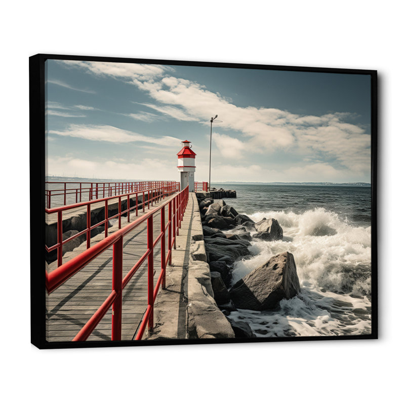 Pier Whispering Waves II - Coastal Pier Wall Decor, H 34 po x l 44 po x P 1,5 po, Cadre flottant noir